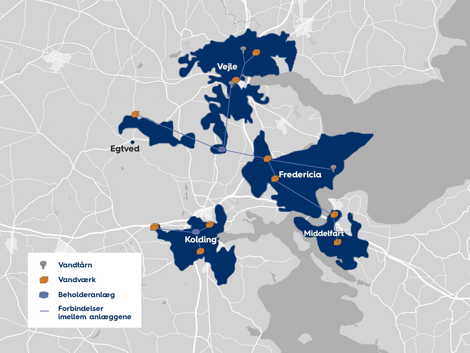 Illustration med kort over TREFORs vandværker