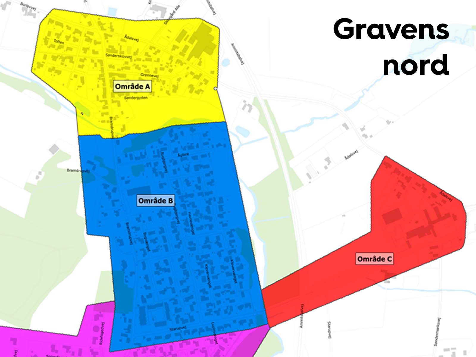 Kort over udrulning af fjernvarme i Gravens Nord